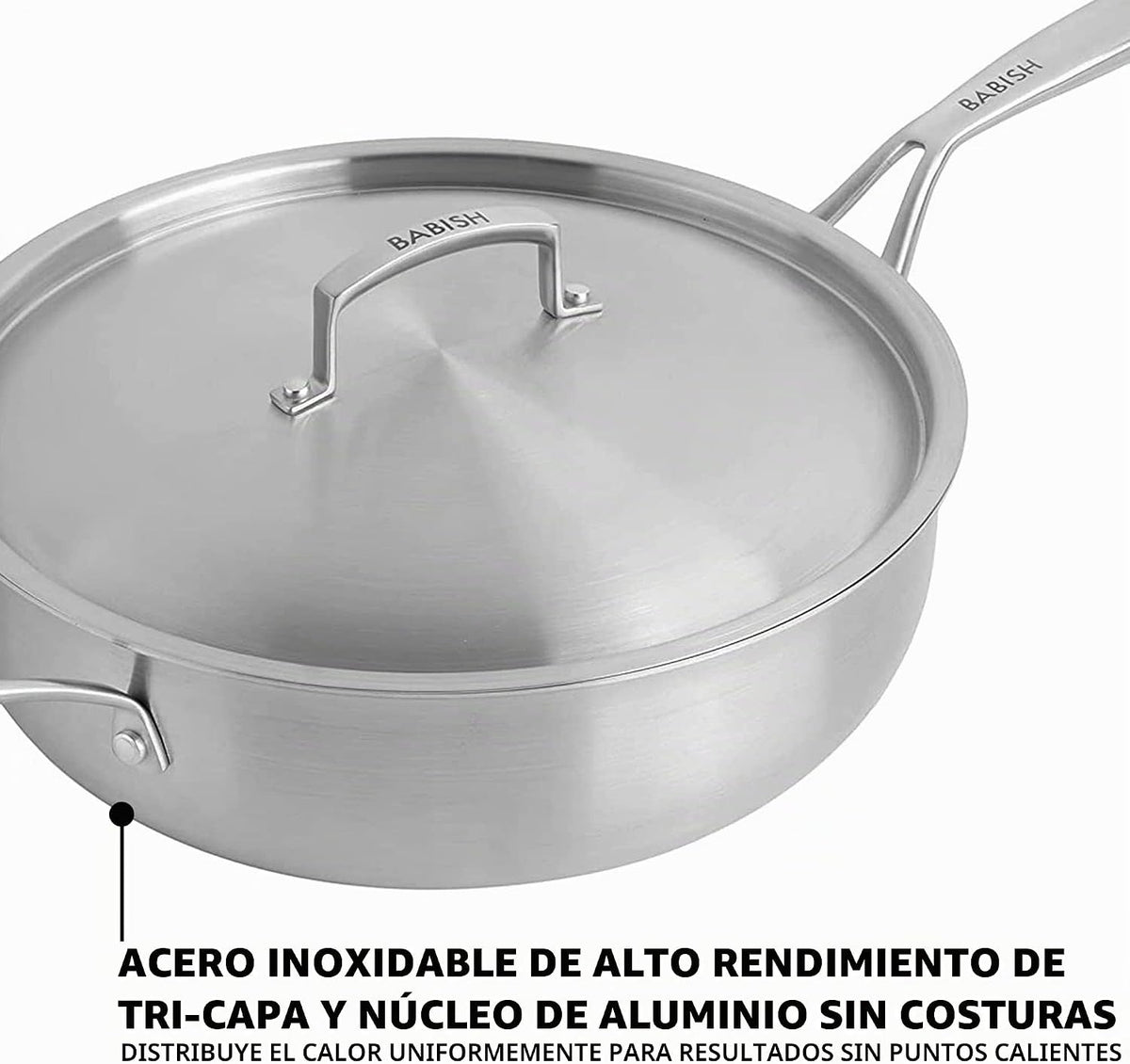 Sartén de acero inoxidable de tres capas Babish de 5 cuartos con tapa