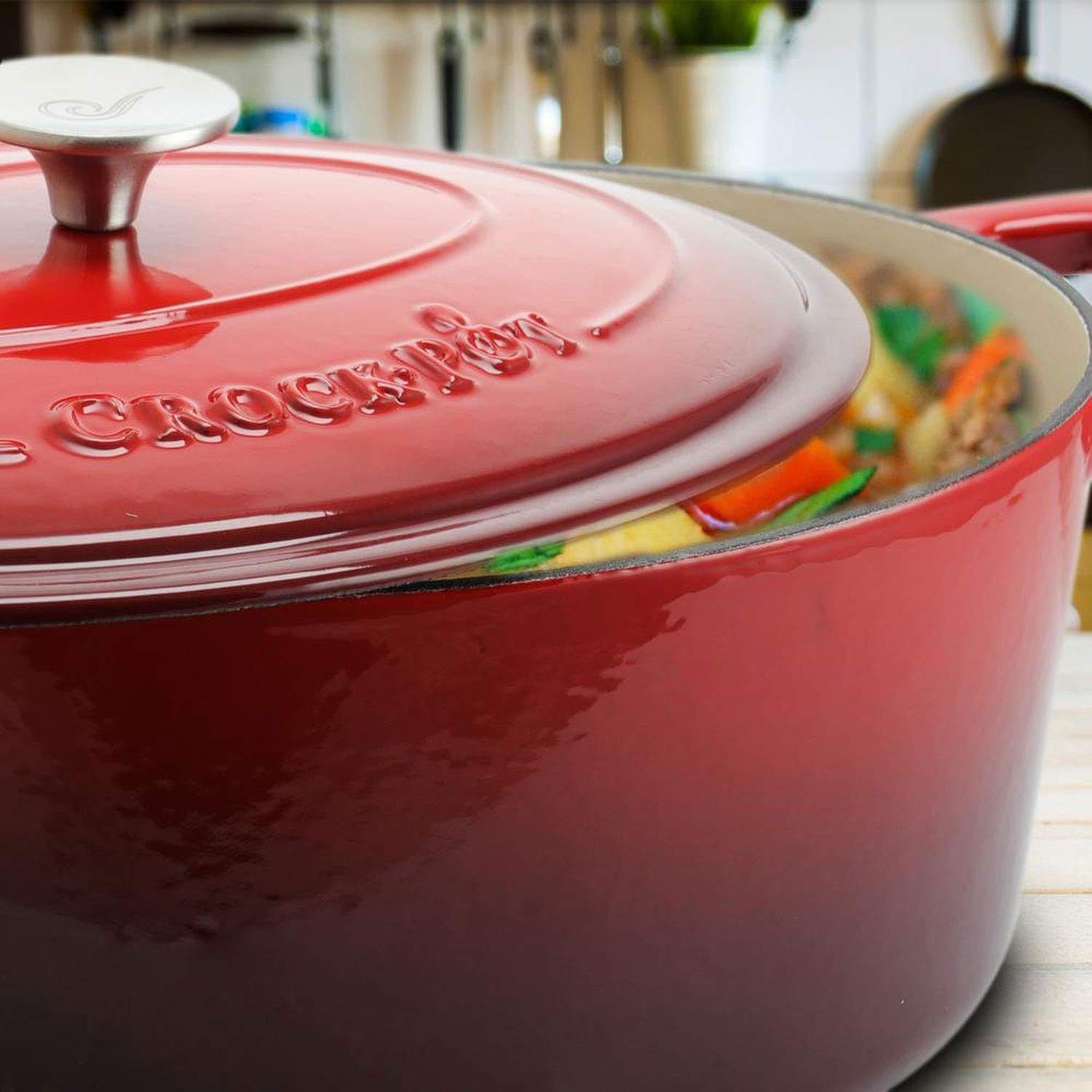 Olla de hierro fundido esmaltada roja con tapa Crockpot 6.6