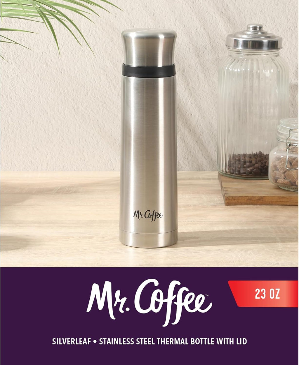 Botella térmica de acero inoxidable Mr. Coffee Silverleaf de 680 ml de doble pared con taza de viaje - Varios colores