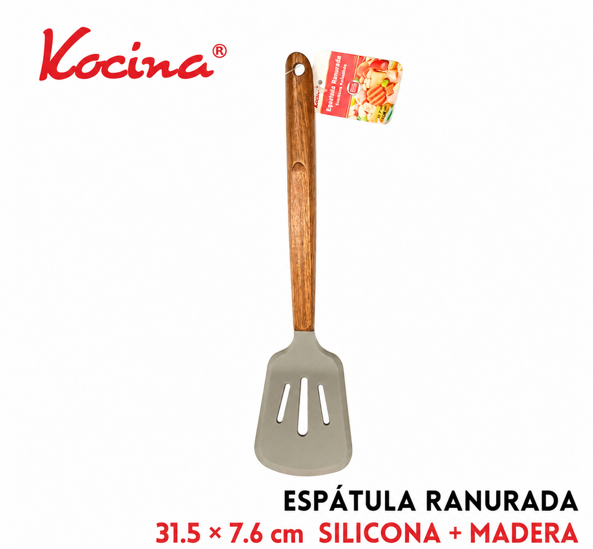 Espátula ranurada con mango de bambú
