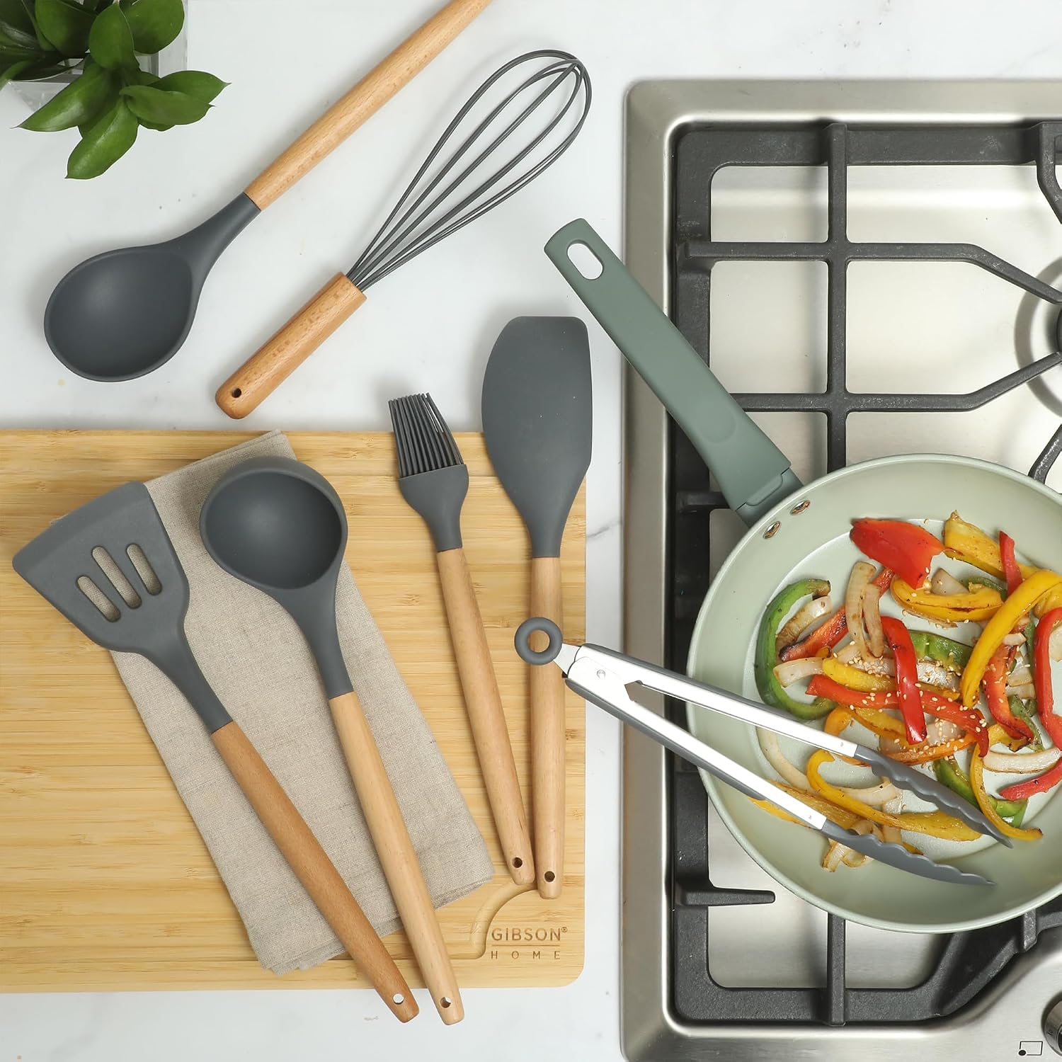Set de utensilios para cocina de madera y silicona Gibson Home 7 piezas