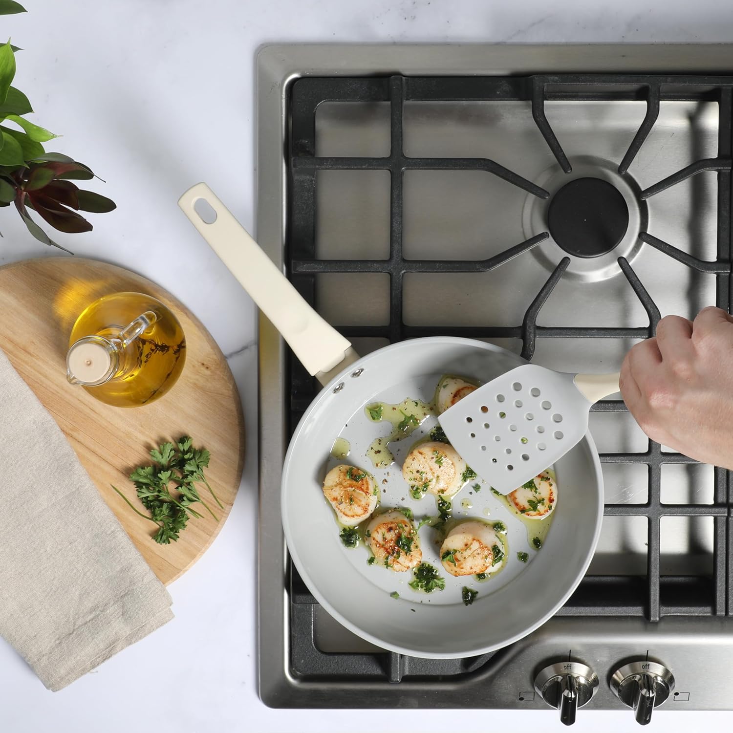 Juego de 10 ollas y sartenes antiadherentes de cerámica de alta calidad sin PFA con juego de utensilios de cocina