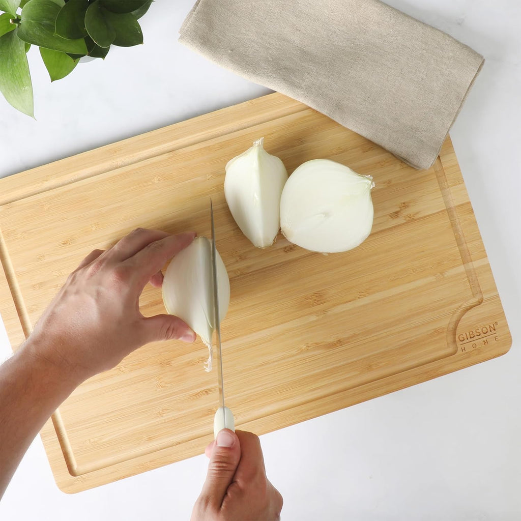 Tabla de cortar de bambú de 20.3 x 30.4 centímetros grande con ranura para jugo