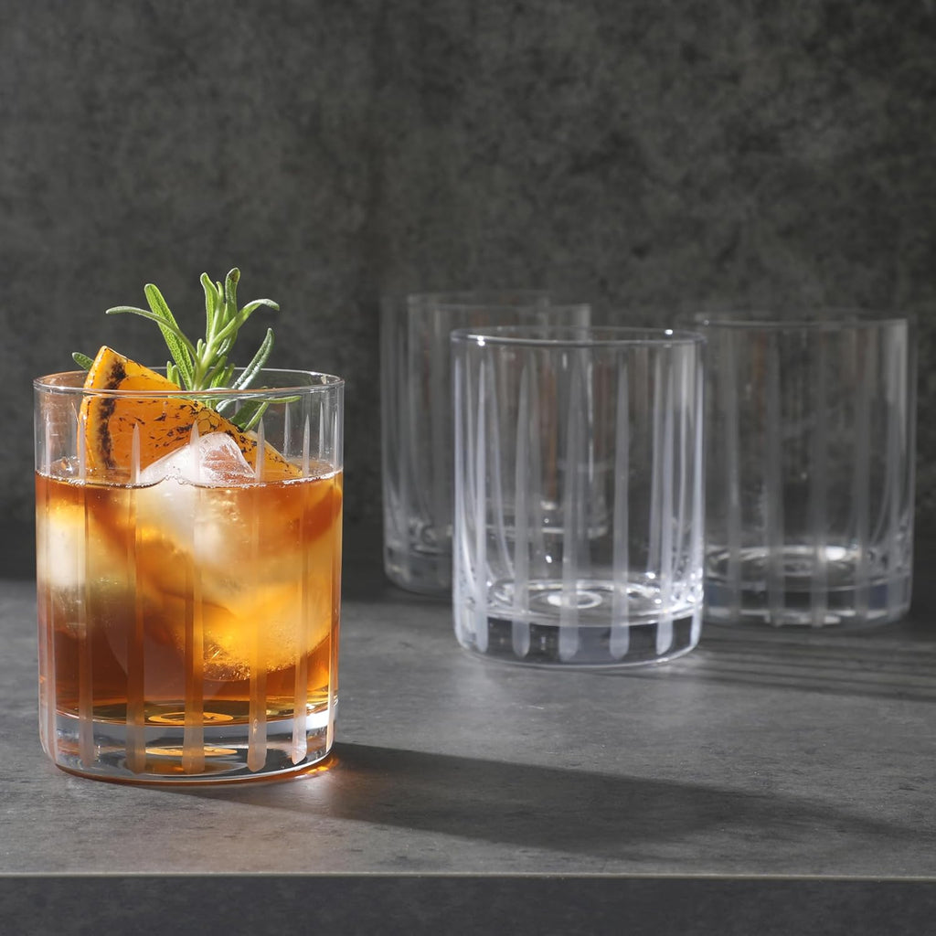 Babish 4 vasos de 414 ml DOF Old Fashioned para beber y whisky, cristal transparente grabado a mano