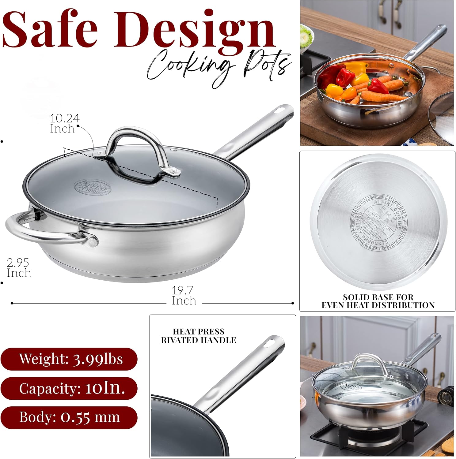 Sarten de acero inoxidable antiadherente 26 cm Alpine Cuisine