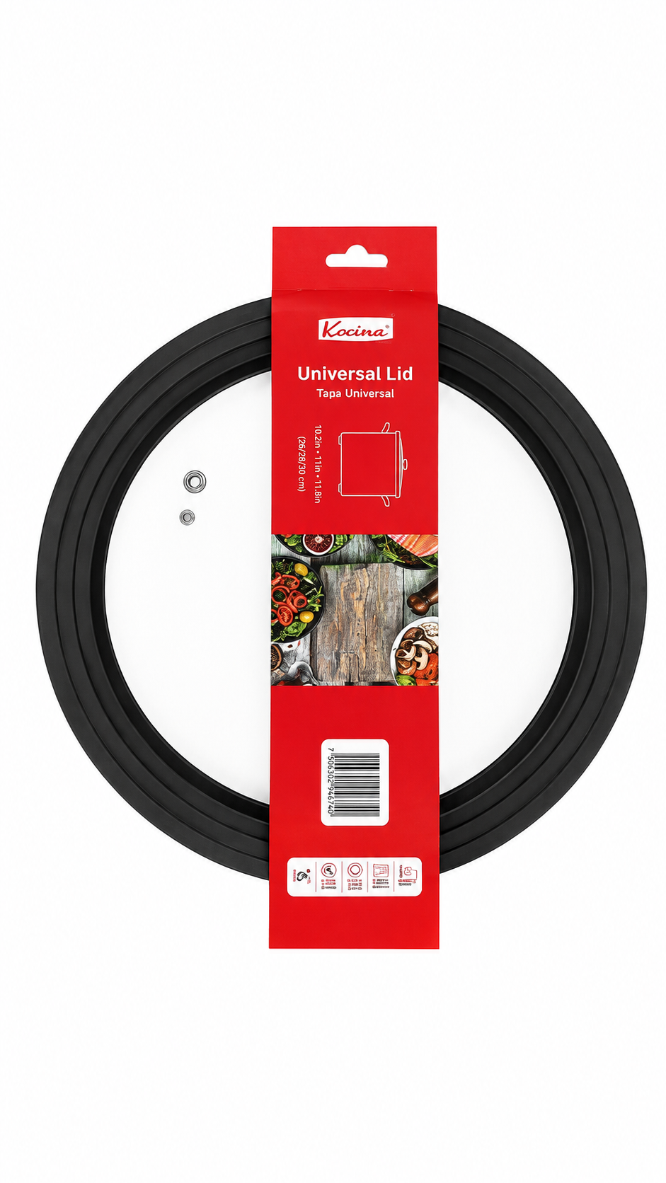 Tapa de vidrio universal mediana con silicona