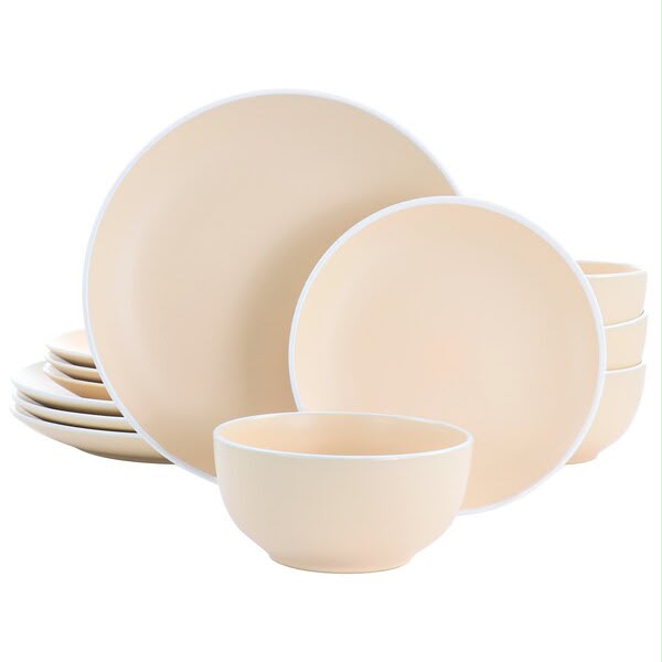 Juego de vajilla de cerámica de 12 piezas Tia Morwy Creamy Tahini