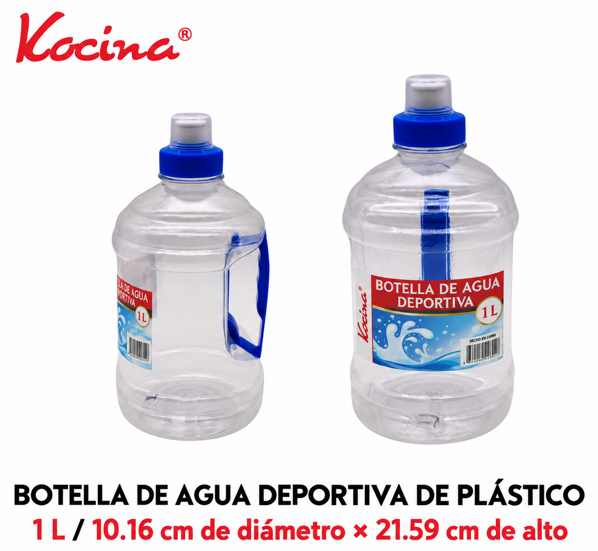 Botella de agua deportiva de plástico 1 L