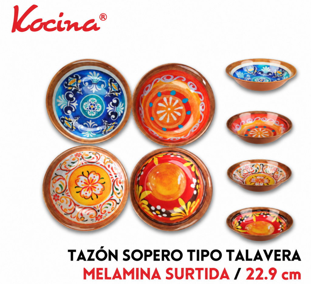 Tazón sopero tipo talavera de melamina