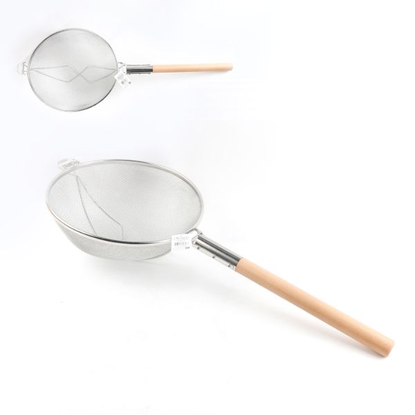 Colador de acero inoxidable de 35 cm con mango de madera