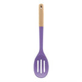 Cuchara ranurada de silicona morada con mando de madera Bonita Home