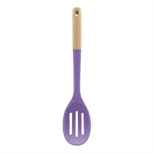 Cuchara ranurada de silicona morada con mando de madera Bonita Home