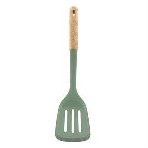 Espátula ranurada de silicón verde con mango de madera Bonita Home