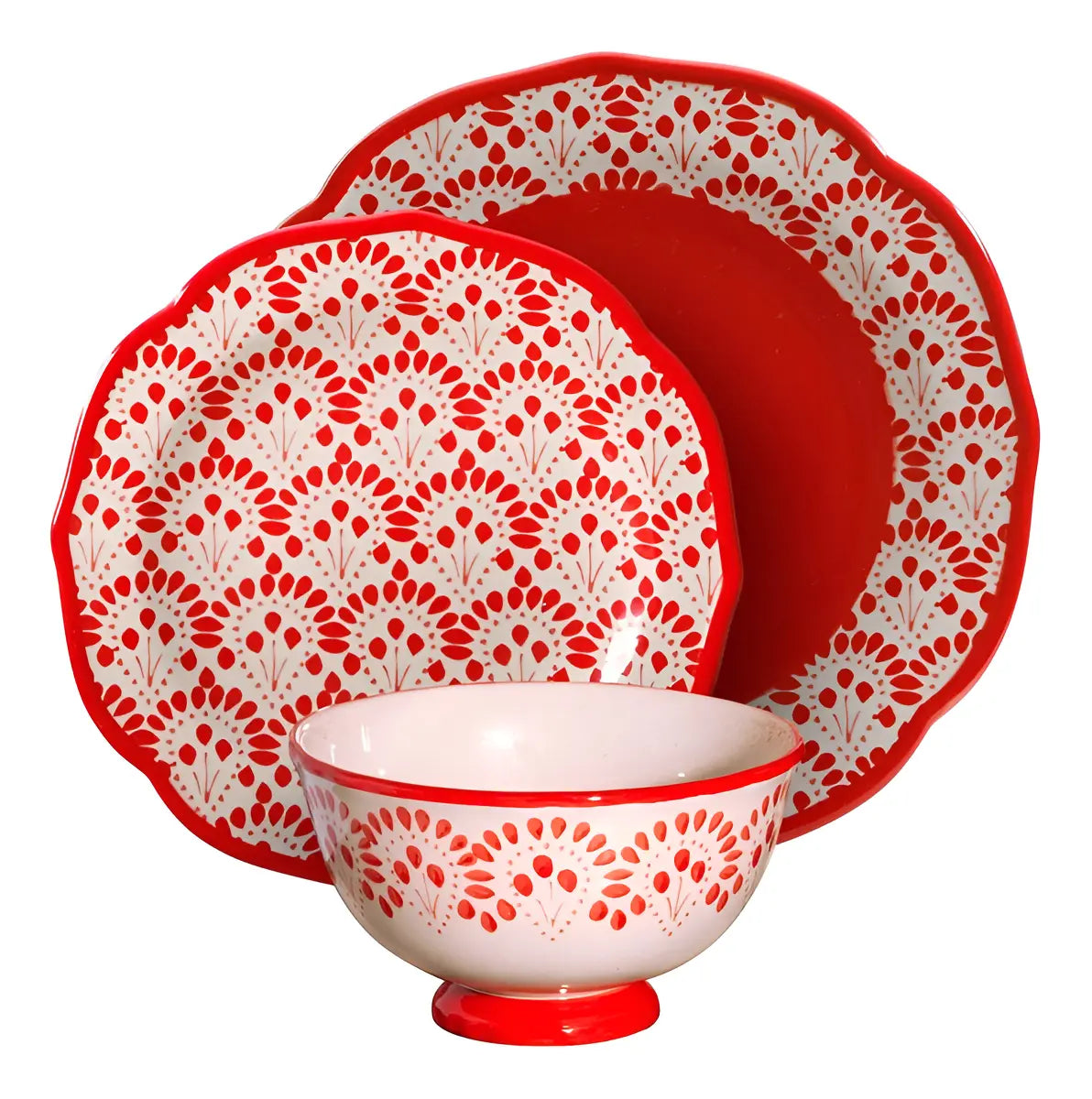 Vajilla Cerámica roja Gibson Home Scallop Shape de 12 piezas