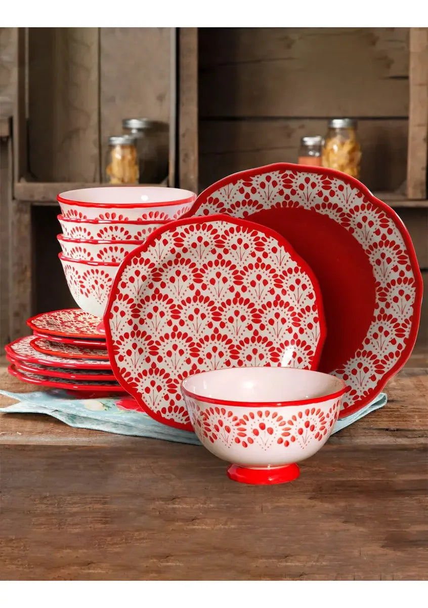 Vajilla Cerámica roja Gibson Home Scallop Shape de 12 piezas