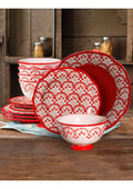 Vajilla Cerámica roja Gibson Home Scallop Shape de 12 piezas