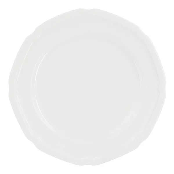 Juego de vajilla de porcelana fina Meritage Bavaria de 16 piezas con borde festoneado en blanco