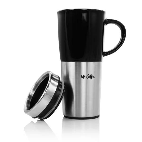 Taza de viaje Mr. Coffee de acero inoxidable y cerámica de 473 mililitros