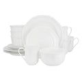 Juego de vajilla de porcelana fina Meritage Bavaria de 16 piezas con borde festoneado en blanco