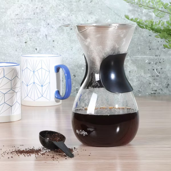 Cafetera de vidrio de borosilicato de 3 piezas de 975 mililitros de Mr. Coffee Verduzco con protector de mano