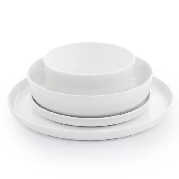 Juego de vajilla de cerámica fina Gibson Home White Deco de 16 piezas en blanco