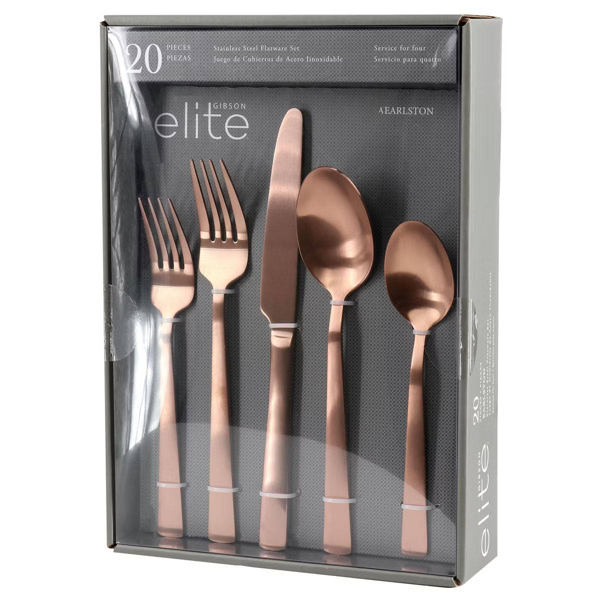 Juego de cubiertos Gibson Elite Earlston de acero inoxidable de 20 piezas en rosa mate