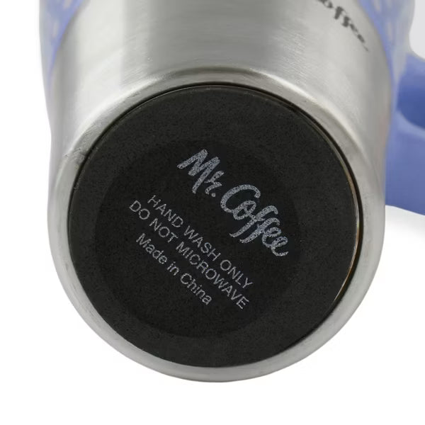 Taza de viaje Mr. Coffee Travertine de 16 onzas de cerámica y acero inoxidable con tapa en azul