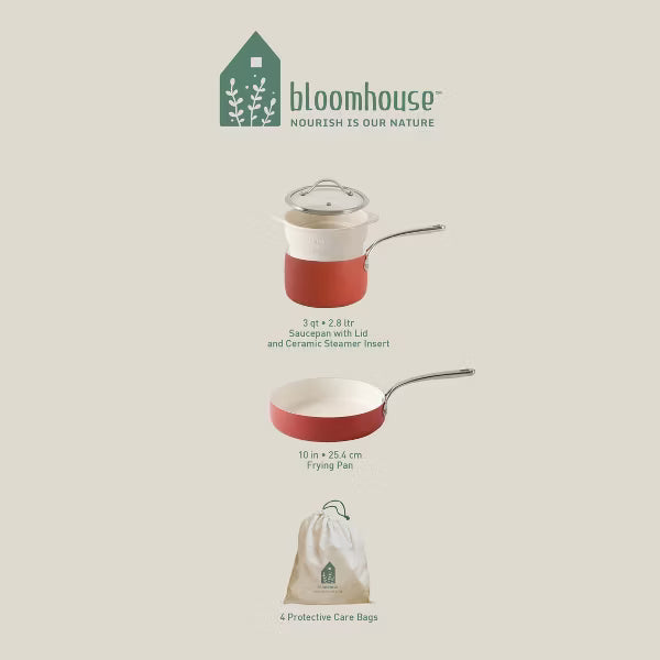 Juego de utensilios de cocina de aluminio Bloomhouse de 4 piezas con vaporera de cerámica antiadherente - Dos colores