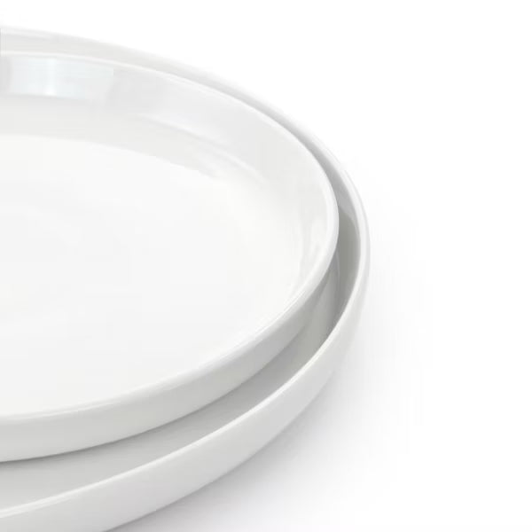 Juego de vajilla de cerámica fina Gibson Home White Deco de 16 piezas en blanco