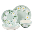 Juego de vajilla floral de 16 piezas con platos y cuencos de cerámica pintados a mano, de doble cuenco Bloomhouse Magnolia Bloom