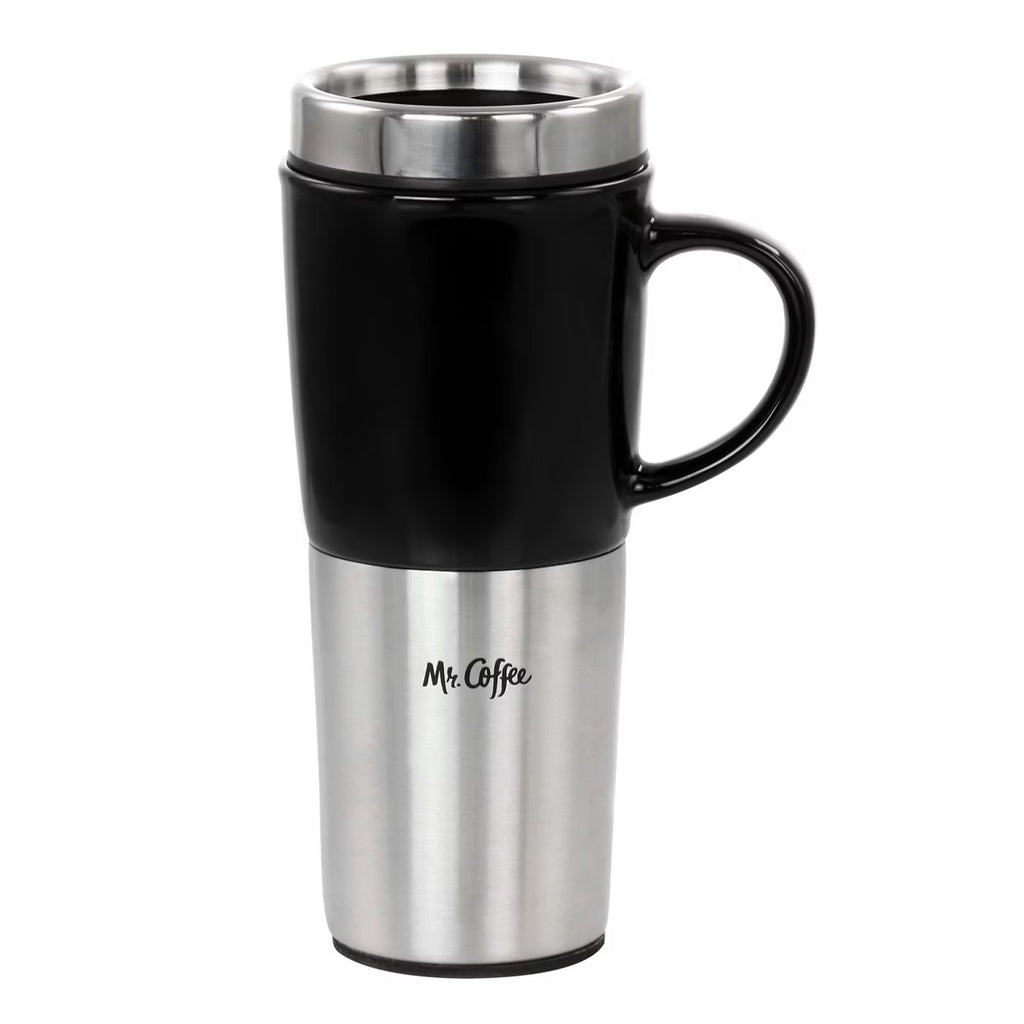 Taza de viaje Mr. Coffee de acero inoxidable y cerámica de 473 mililitros