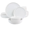 Juego de vajilla de cerámica fina Gibson Home White Deco de 16 piezas en blanco
