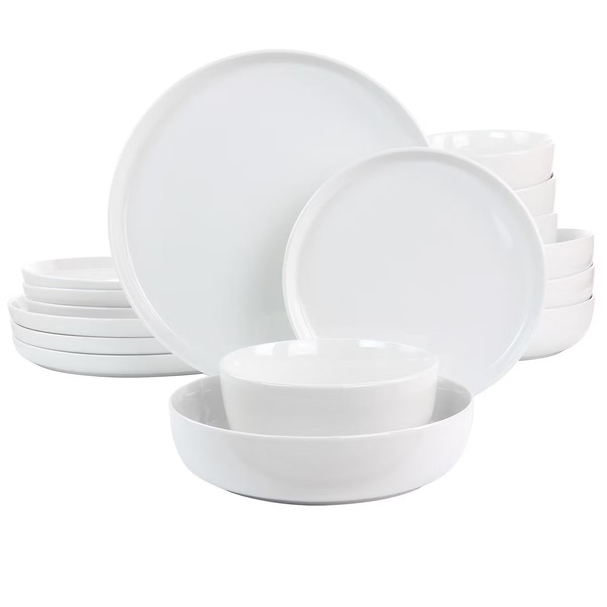 Juego de vajilla de cerámica fina Gibson Home White Deco de 16 piezas en blanco