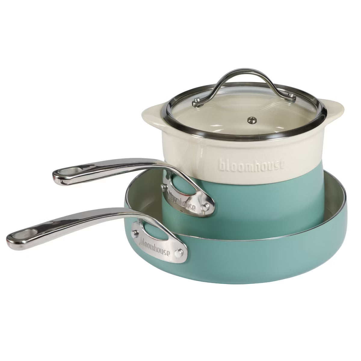 Juego de utensilios de cocina de aluminio Bloomhouse de 4 piezas con vaporera de cerámica antiadherente - Dos colores