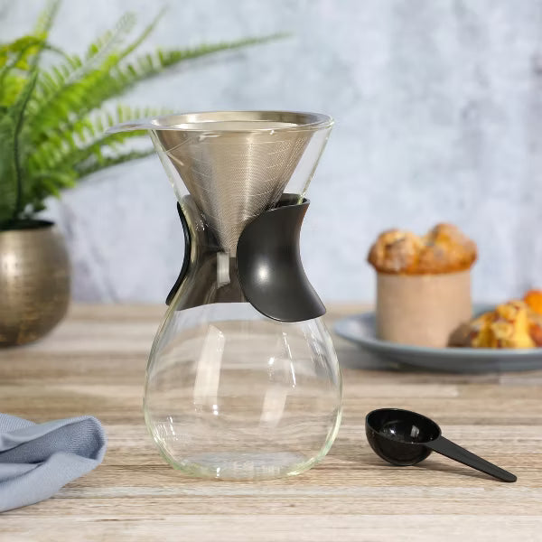 Cafetera de vidrio de borosilicato de 3 piezas de 975 mililitros de Mr. Coffee Verduzco con protector de mano