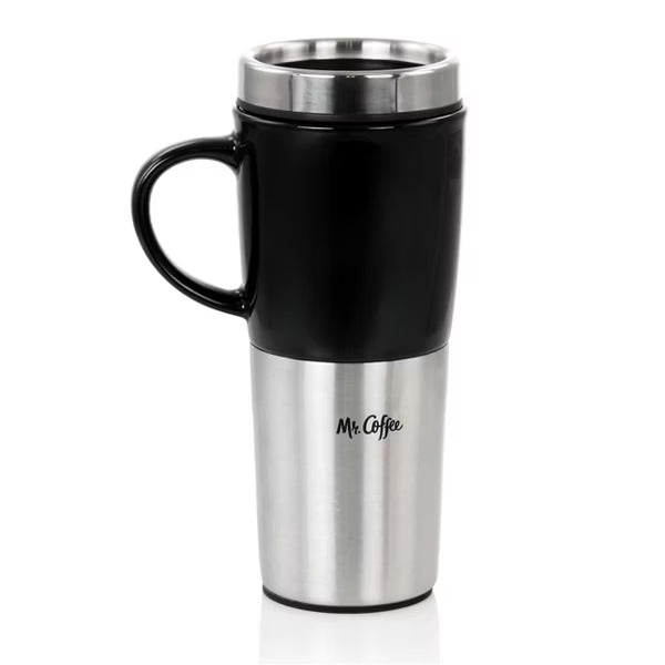 Taza de viaje Mr. Coffee de acero inoxidable y cerámica de 473 mililitros