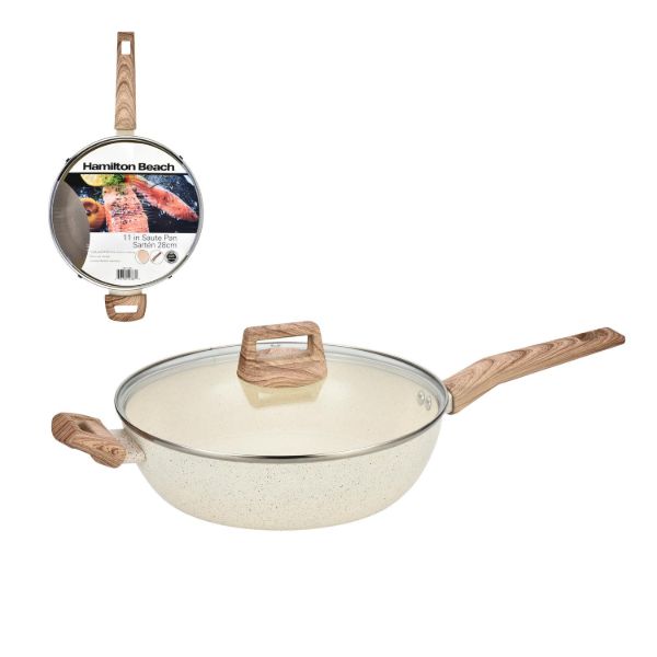 Sartén de cerámica beige forjada de aluminio de 28 cm