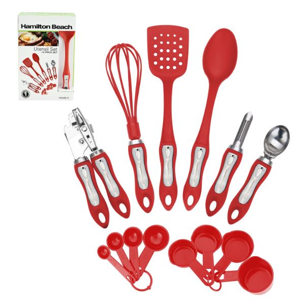 Juego de herramientas y accesorios Hamilton Beach de 14 piezas con mango suave al tacto color rojo