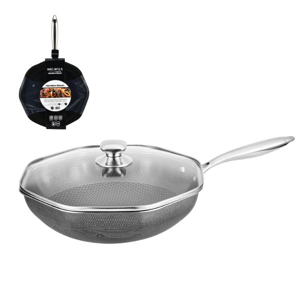 Wok de acero inoxidable HB con estructura de panal de abeja de 31.75 cm