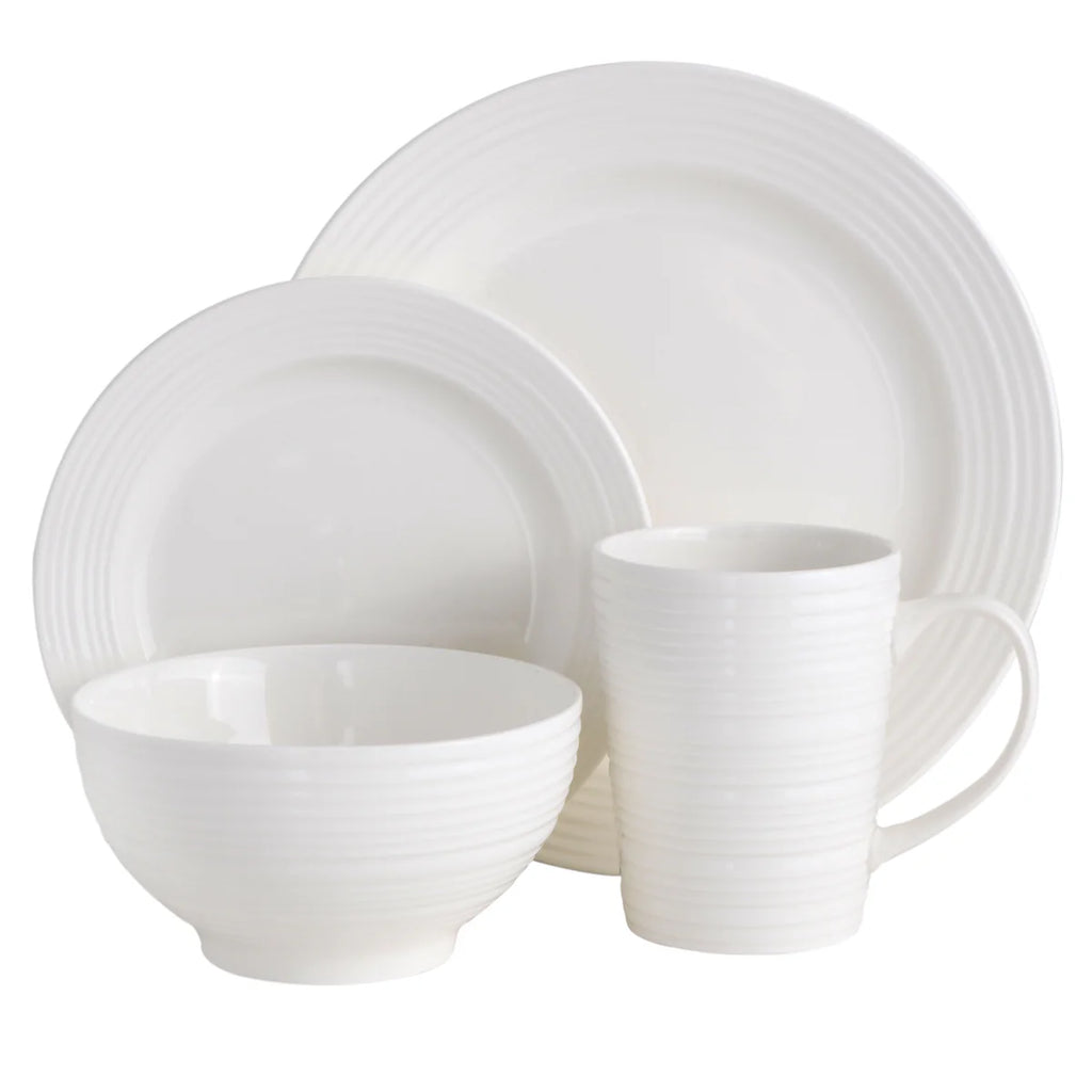 Juego de vajilla de cerámica fina de 16 piezas Gibson Home Amelia Court - Blanco