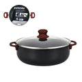 Olla baja de 3.4 l, 2,2 mm, negra con revestimiento cerámico negro y mango rojo.