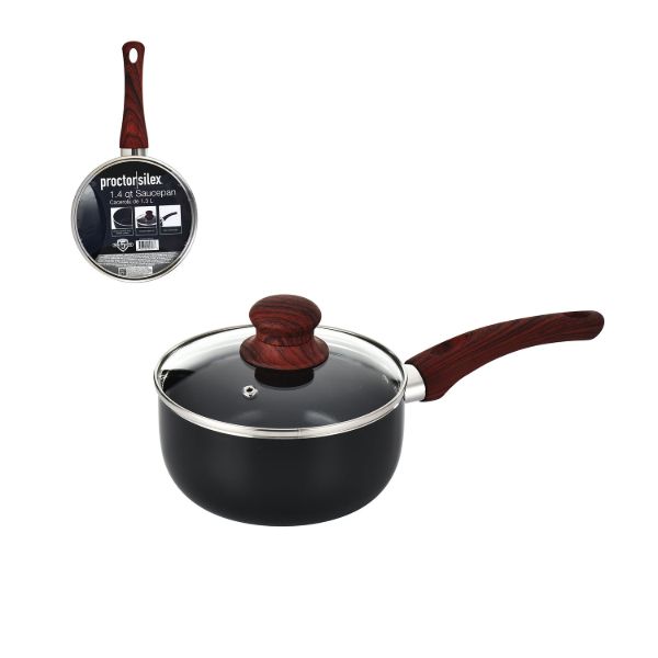 Cacerola PS de 1.4 l, 2,2 mm, negra con revestimiento cerámico negro y mango rojo