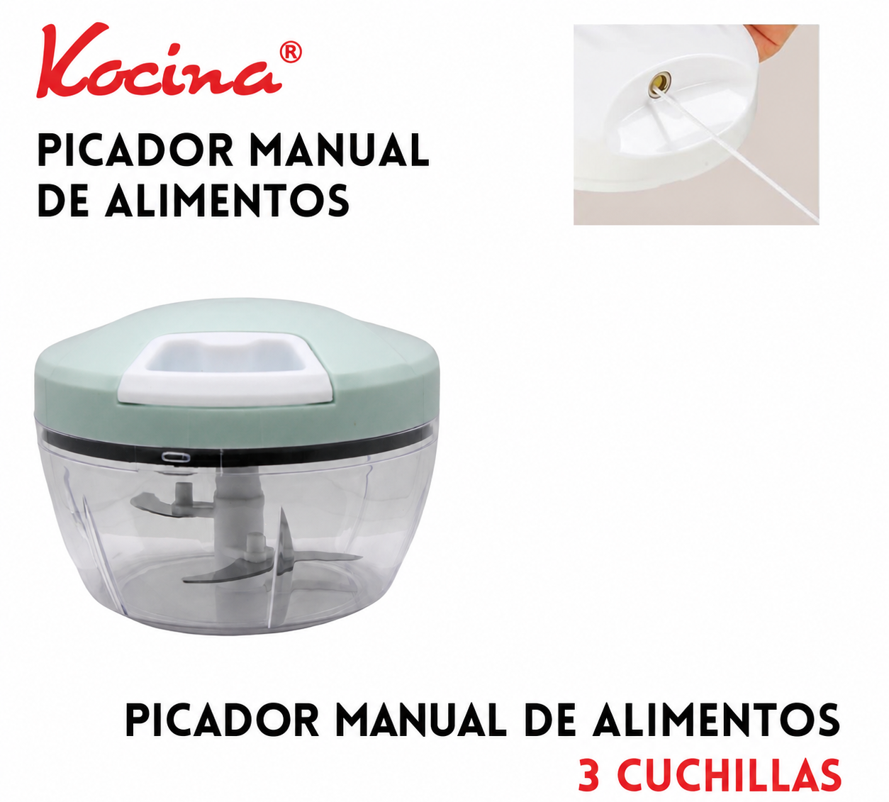 Picador manual de alimentos de 3 cuchillas