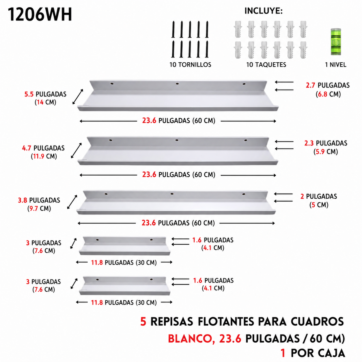 Repisa de 5 piezas de madera, varios colores
