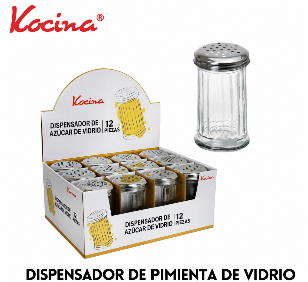 Dispensador de pimienta de vidrio