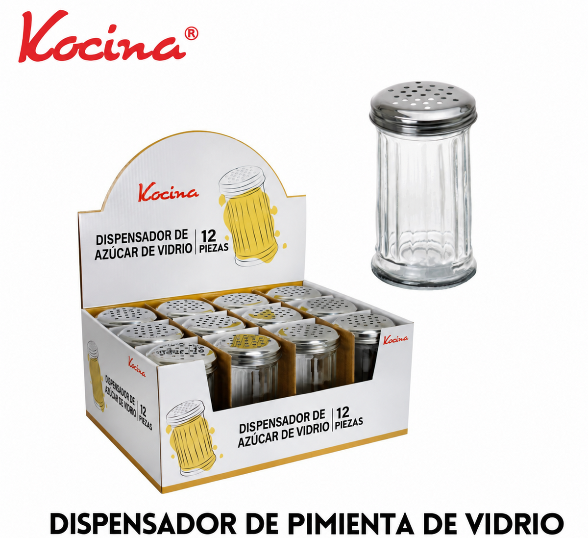 Dispensador de pimienta de vidrio