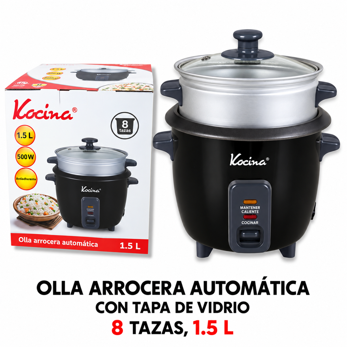 Olla arrocera automática con tapa de vidrio