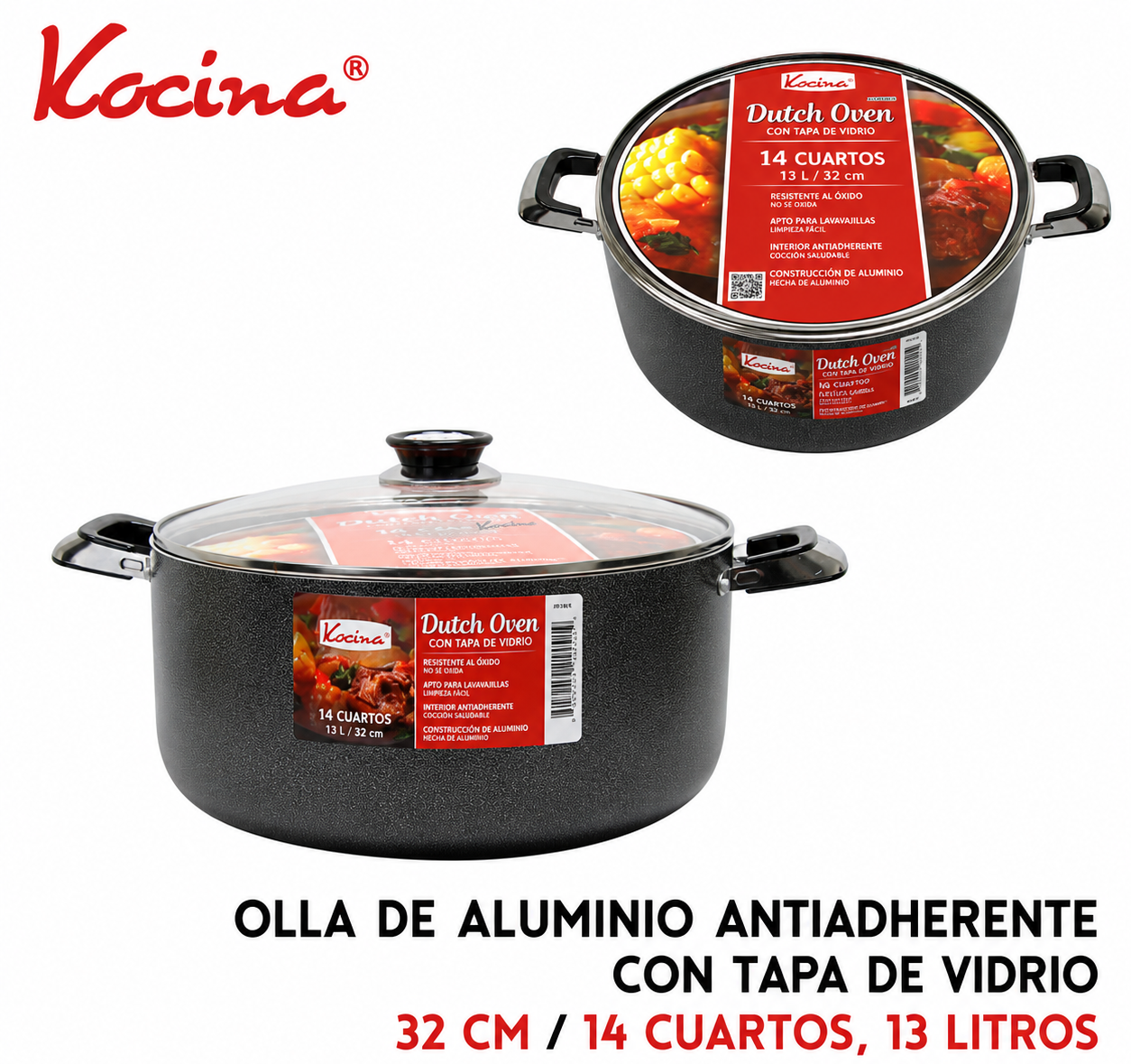 Olla antiadherente con tapa de 13 l