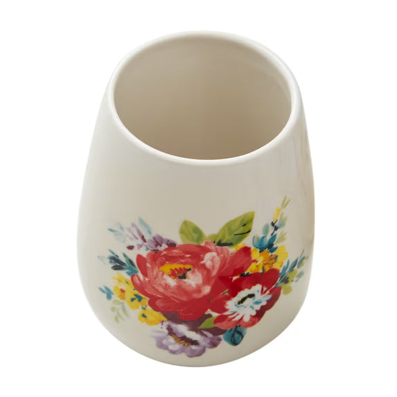 Juego de 7 Piezas de Copas de Vino sin Tallo de Loza con Enfriador Pioneer Woman Sweet Rose