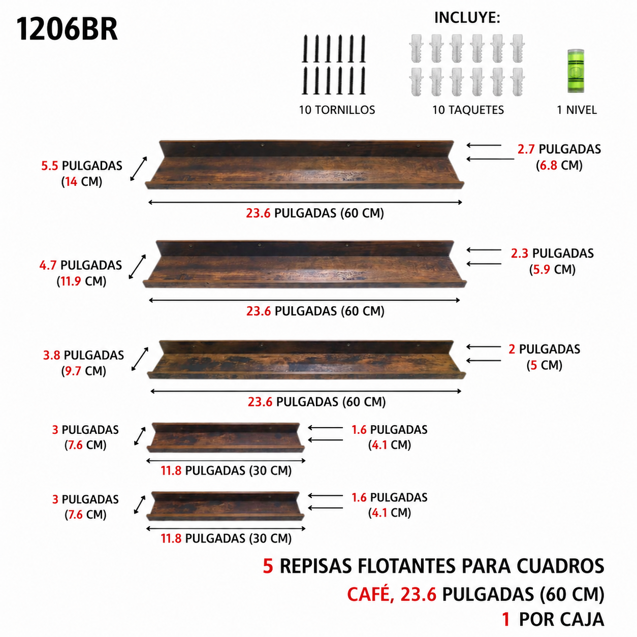 Repisa de 5 piezas de madera, varios colores